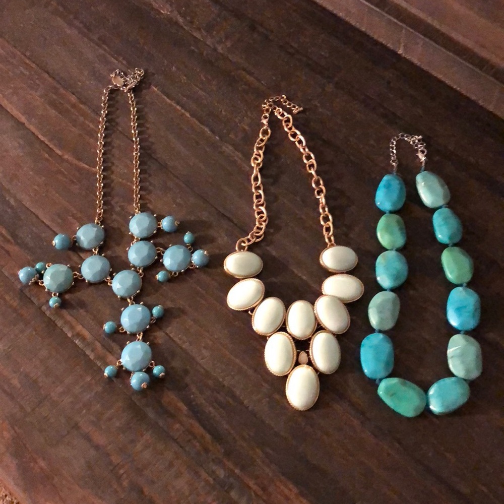 Turquoise and Blue colored statement necklaces